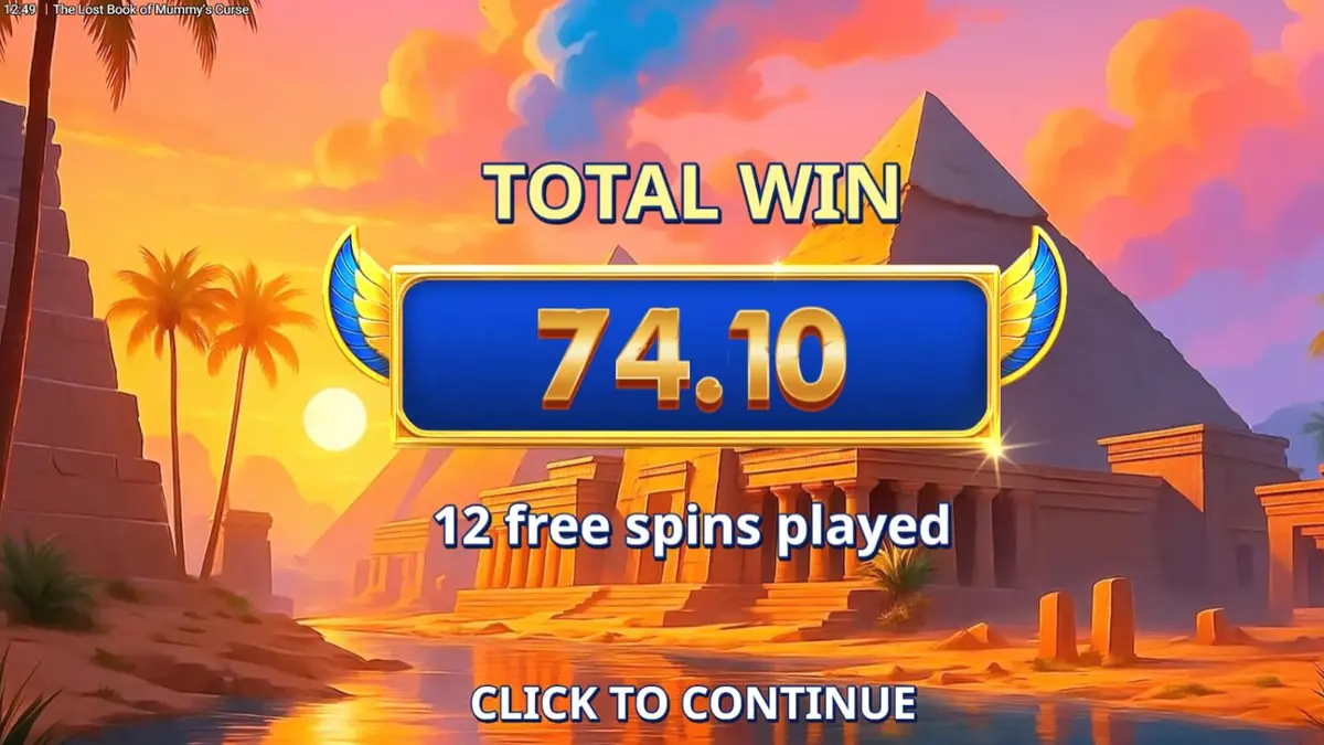 Visual colorido e cômico do slot The Lost Book of Mummy’s Curse com temática egípcia