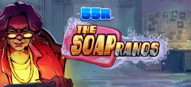 Interface de jogo do slot The Soapranos com elementos neon e design urbano.